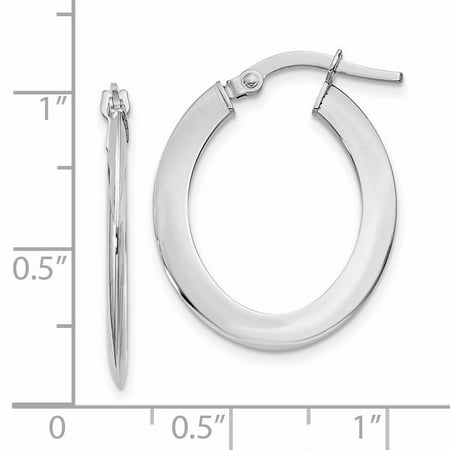 14k White Gold 1.5mm Polished Flat Oval Hoop Earrings 